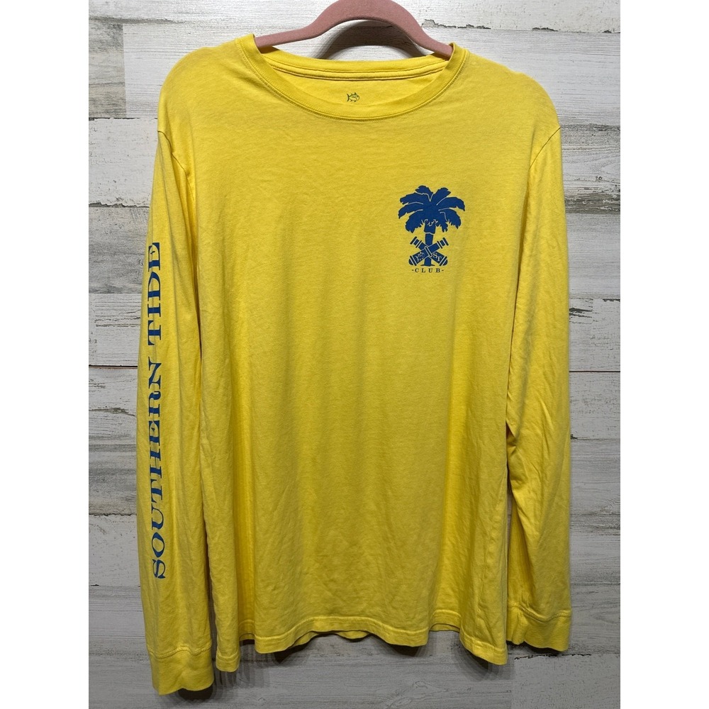 Southern‎ Tide Long Sleeve T-Shirt Men M Yellow Palm Tree Graphic EUC